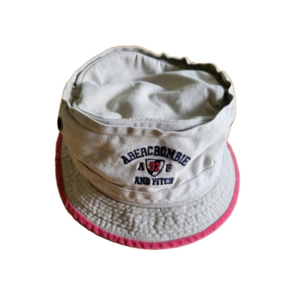 Vintage Y2K Abercrombie & Fitch Bucket Hat Khaki red trim Cotton Large